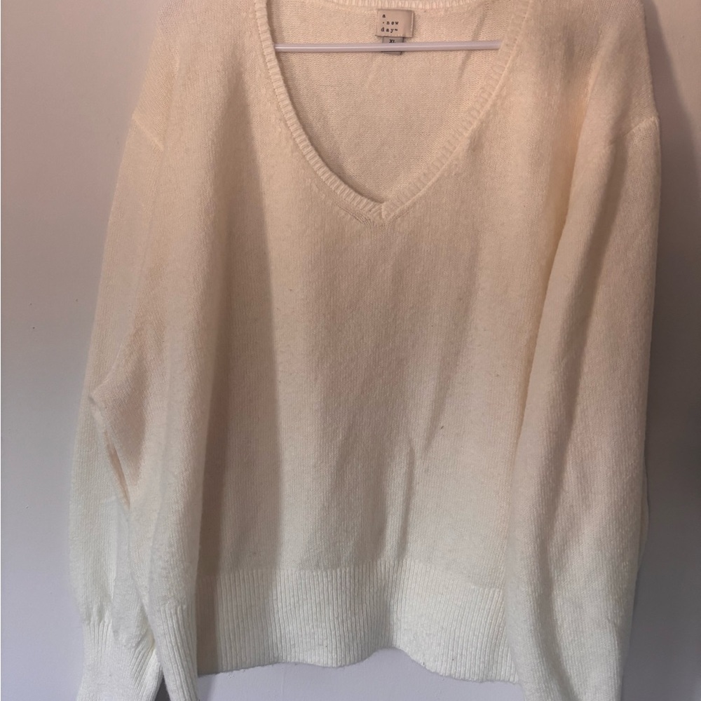 Cozy White V-Neck Sweater